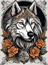 wolf skeleton tattoo  simple vector color tattoo