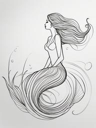 sketch of a mermaid  minimal rough sketch scribbles,doodles,black and white