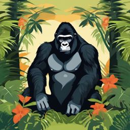 Gorilla clipart - Strong and intelligent primate in the jungle, ,vector color clipart,minimal