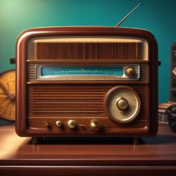 Vintage Radio - A vintage radio with wooden casing and tuning knobs hyperrealistic, intricately detailed, color depth,splash art, concept art, mid shot, sharp focus, dramatic, 2/3 face angle, side light, colorful background