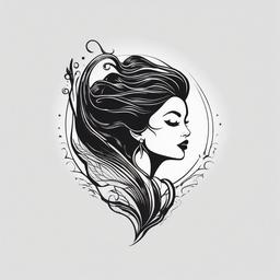 Black Mermaid Tattoo - Infuse boldness with a captivating tattoo featuring a black mermaid design.  simple vector color tattoo,minimal,white background