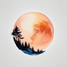 Full Moon Watercolor Tattoo  minimal,color tattoo,white background