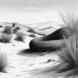 drawing of a snake in a desert landscape  minimal rough sketch scribbles,doodles,black and white