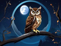 Owl Clipart at Night,Wise owl perched under the moonlight, a tribute to knowledge and intuition. 