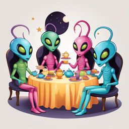 alien clipart - extraterrestrial beings inviting humans to a cosmic tea party 