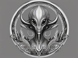 Alien Grey Tattoo - Classic depiction of extraterrestrial beings in grey ink.  simple color tattoo,vector style,white background