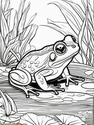 Frog Coloring Page - Ribbiting Pond Dweller  black outline printable coloring page