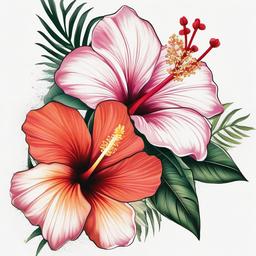 Hibiscus Plumeria Tattoo - Combine the beauty of hibiscus and plumeria in a tropical tattoo, capturing the essence of island flora in a vibrant and artistic design.  simple color tattoo, minimal, white background