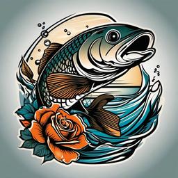 Fishing Tattoo-Bold and dynamic tattoo featuring fishing-related elements, perfect for fishing enthusiasts and outdoor lovers.  simple color vector tattoo