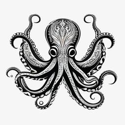 Octopus Tattoo Tribal - Infuse tribal aesthetics into your tattoo with a design featuring a tribal-inspired octopus.  simple vector color tattoo,minimal,white background