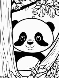 Panda Coloring Pages - Panda peeking out from behind a tree  simple coloring pages