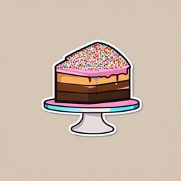 Cake Slice with Sprinkles Sticker - Delicious cake slice covered in colorful sprinkles, ,vector color sticker art,minimal