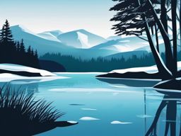 Icy Pond Scene clipart - Icy pond in a serene setting, ,vector color clipart,minimal