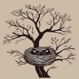 Bird's Nest clipart - A cozy bird's nest in a tree, ,vector color clipart,minimal