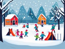 Winter Playground Fun clipart - Children playing in a snowy playground, ,vector color clipart,minimal