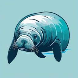 Manatee Clip Art - Manatee swimming in the ocean,  color vector clipart, minimal style