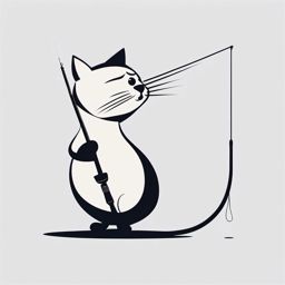 Cat trying to catch a fish with a fishing rod  minimalist design, white background, t shirt vector art