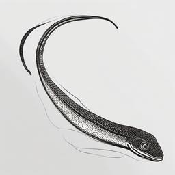 drawing of eel fish  minimal rough sketch scribbles,doodles,black and white