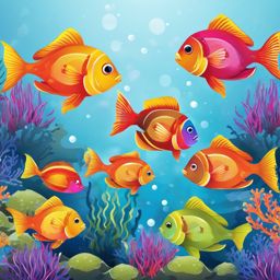 Fish Clipart, Colorful fish swimming in an underwater world. 