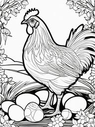 Farm Animal Coloring Pages - Hen with a nest of colorful eggs  simple coloring pages