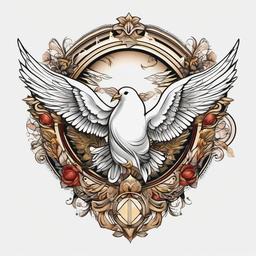 Angel Dove Tattoo-Creative and symbolic tattoo featuring both an angel and a dove, capturing themes of peace and spirituality.  simple color tattoo,white background