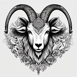 Chest Goat Tattoo - A bold and impactful goat tattoo designed to adorn the chest area.  simple color tattoo design,white background