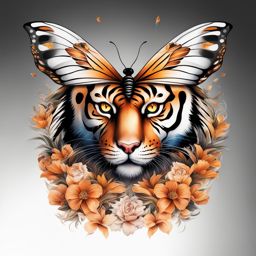 Tiger butterfly tattoo, A fusion of the grace of butterflies and the power of a tiger.  viviid colors, white background, tattoo design