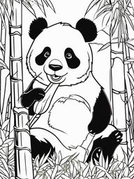 Panda Coloring Pages - Cute panda munching on bamboo in a lush forest  simple coloring pages