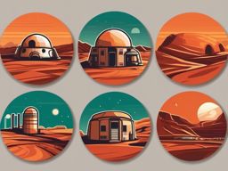 Mars Colony Sticker - Human settlement on the surface of Mars, ,vector color sticker art,minimal