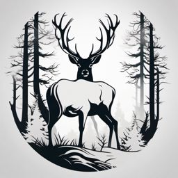 Majestic Stag Silhouette - Capture the majesty of a stag in a striking silhouette-inspired deer tattoo.  outline color tattoo,minimal,white background