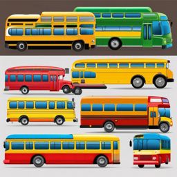 Bus Clipart, Colorful buses transporting passengers. 