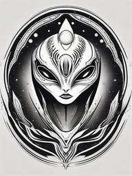 Alien Symbol Tattoo - Symbolize cosmic mysteries with a straightforward and symbolic alien symbol tattoo.  simple color tattoo,vector style,white background