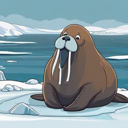 Walrus cartoon - Walrus resting on an icy shore  