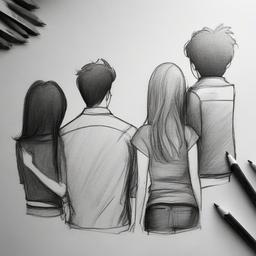 pencil sketches of friends forever  minimal rough sketch scribbles,doodles,black and white