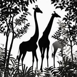 Giraffe Clipart - Giraffe reaching for leaves in the tall treetops , minimal, 2d