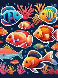 Tropical Fish sticker- Vibrant Coral Wonderland, , color sticker vector art