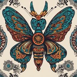 aztec butterfly tattoo  simple vector color tattoo