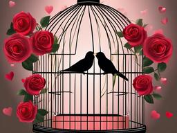 Valentine's Day background - A pair of lovebirds inside a birdcage with roses  aesthetic background wallpaper