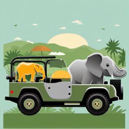 Safari Jeep and Elephant Emoji Sticker - Wildlife adventure, , sticker vector art, minimalist design