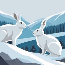 Arctic Hare in Snow Clip Art - Arctic hare in the snowy wilderness,  color vector clipart, minimal style