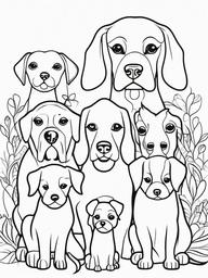 Dog Family Coloring Pages - Group of Dogs Together in Harmony  minimal black outline printable sheet, coloring page