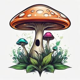 Mushroom Alien Tattoo - Blend fantasy and extraterrestrial charm with a mushroom alien tattoo.  simple color tattoo,vector style,white background