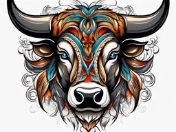 Fierce bull eyes tattoo. Gaze of unwavering determination.  color tattoo design, white background