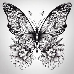 simple butterfly and flower tattoo  