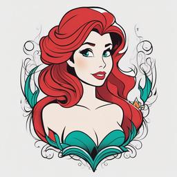 Tattoo Ariel Disney - Pay homage to Disney's Ariel with a tattoo inspired by the iconic Disney character.  simple vector color tattoo,minimal,white background