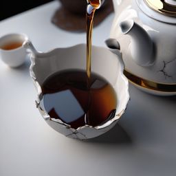 Cracked and chipped teapot spills out wisdom with every pour.  8k, hyper realistic, cinematic