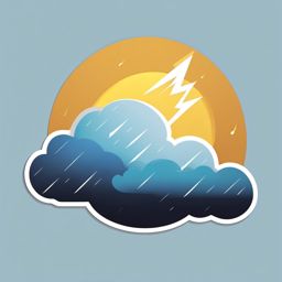 Cloud with Lightning Sticker - Fluffy cloud with a bolt of lightning, ,vector color sticker art,minimal