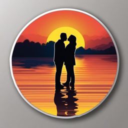 Couple's Silhouette against the Sunset Emoji Sticker - Love framed by a setting sun, , sticker vector art, minimalist design