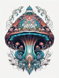 Alien Mushroom Tattoo - Whimsical and imaginative tattoo blending cosmic and fantasy elements.  simple color tattoo,vector style,white background