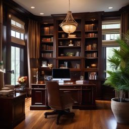 Traditional Home Office - Traditional home office with rich wood furnishings and classic details. realistic, professional photography, bokeh, natural lighting, canon lens, shot on dslr 64 megapixels sharp focus